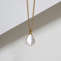 Mother Of Pearl Teardrop Urn Ashes Necklace – Gold -Fashion Accessories Teardrop MOP Ashes Urn Necklace Lifestyle Gold