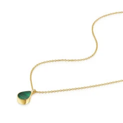 Malachite Teardrop Urn Ashes Necklace – Gold -Fashion Accessories Teardrop Malachite Ashes Urn Necklace Flat Gold
