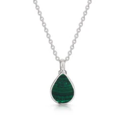 Malachite Teardrop Urn Ashes Necklace – Silver