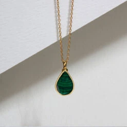 Malachite Teardrop Urn Ashes Necklace – Gold -Fashion Accessories Teardrop Malachite Ashes Urn Necklace Lifestyle Gold