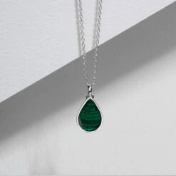 Malachite Teardrop Urn Ashes Necklace – Silver -Fashion Accessories Teardrop Malachite Ashes Urn Necklace Lifestyle Silver