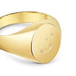 Oval Personalised Signet Ring – 18K Gold Plated Solid Silver 10 Oval Personalised Signet Ring – 18K Gold Plated Solid Silver -Fashion Accessories Vertical Oval Signet Ring Zoom Gold