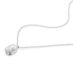 Small Howlite Dog Tag Locket – Silver -Fashion Accessories WOMENS DCLK 002287 HOWLITE SS FLAT