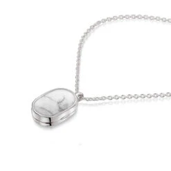 Small Howlite Dog Tag Locket – Silver -Fashion Accessories WOMENS DCLK 002287 HOWLITE SS ZOOM FLAT