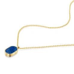 Small Lapis Dog Tag Locket – Gold -Fashion Accessories WOMENS DCLK 002287 LAPIS YGP FLAT