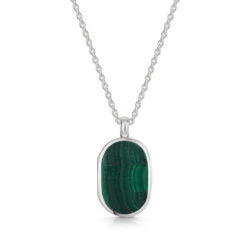 Small Malachite Dog Tag Locket – Silver