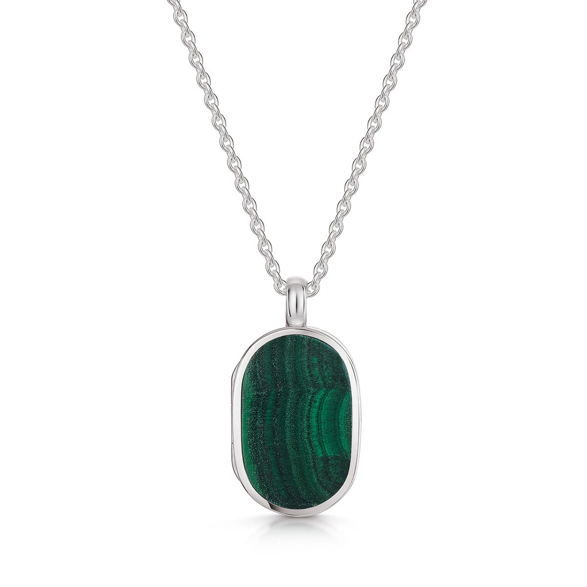 Small Malachite Dog Tag Locket – Silver 3 Small Malachite Dog Tag Locket – Silver