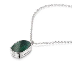 Small Malachite Dog Tag Locket – Silver 12 Small Malachite Dog Tag Locket – Silver -Fashion Accessories WOMENS DCLK 002287 MALACHITE SS ZOOM FLAT