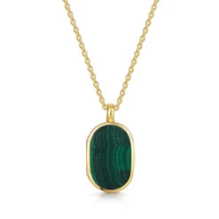 Small Malachite Dog Tag Locket – Gold