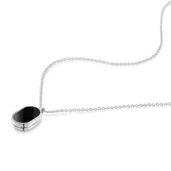 Small Onyx Dog Tag Locket – Silver -Fashion Accessories WOMENS DCLK 002287 ONYX SS FLAT