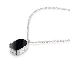 Small Onyx Dog Tag Locket – Silver -Fashion Accessories WOMENS DCLK 002287 ONYX SS ZOOM FLAT
