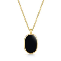 Small Onyx Dog Tag Locket – Gold