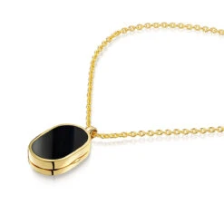 Small Onyx Dog Tag Locket – Gold -Fashion Accessories WOMENS DCLK 002287 ONYX YGP ZOOM FLAT