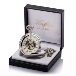 Woodford Skeleton Personalised Pocket Watch -Fashion Accessories Woodford Skeleton pocket watch in box silver
