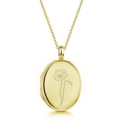 Birth Flower Oval Locket – Gold -Fashion Accessories birthflower locket gold aug