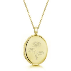 Birth Flower Oval Locket – Gold