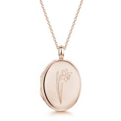 Birth Flower Oval Locket – Rose Gold -Fashion Accessories birthflower locket rose mar