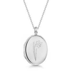 Birth Flower Oval Locket – Silver -Fashion Accessories birthflower locket silver mar