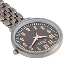 Nurses Engraved Fob Watch – Gunmetal Silver -Fashion Accessories black nurse watch flat