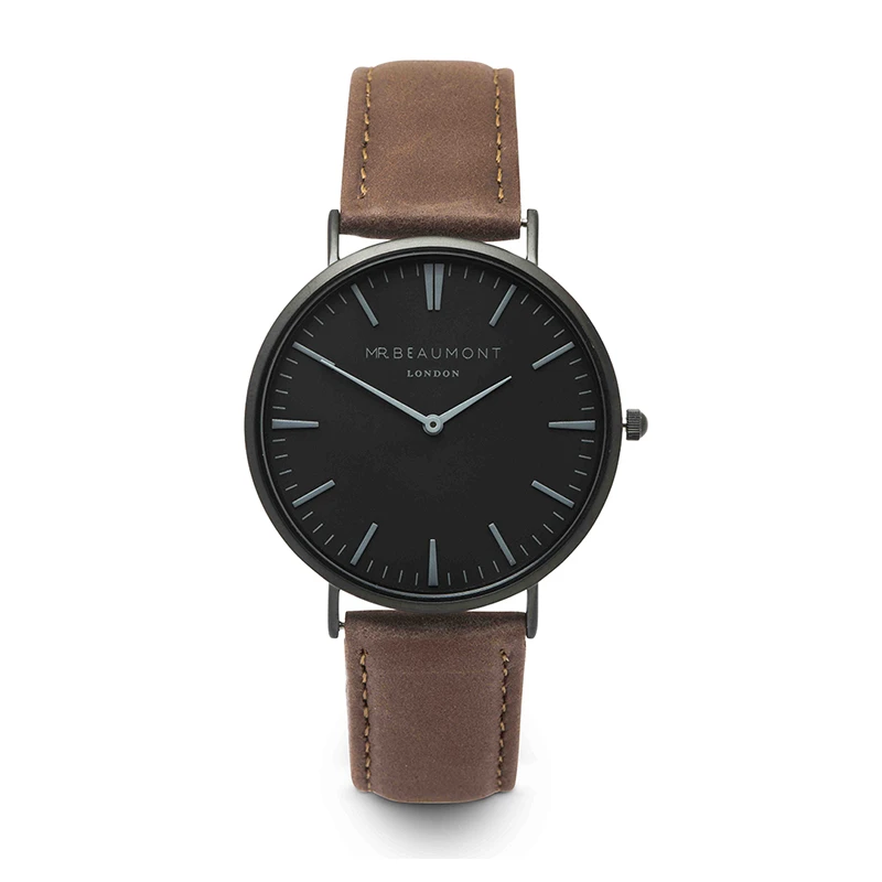 Leather Strap Matt Black Engraved Watch 3 Leather Strap Matt Black Engraved Watch