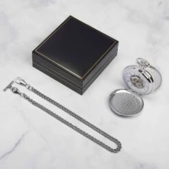 Double Hunter Skeleton Pocket Watch – Silver -Fashion Accessories clewley silver pocket watch flatlay scaled 1