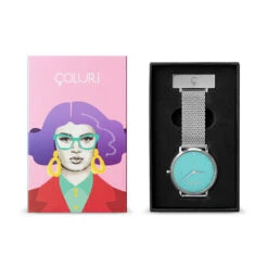 Coluri Silver Mesh Nurse Watch – Green Dial -Fashion Accessories coluri box silver mesh nurse watch white dial