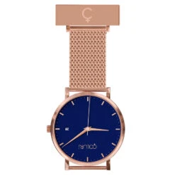 Coluri Rose Gold Mesh Nurse Watch – Blue