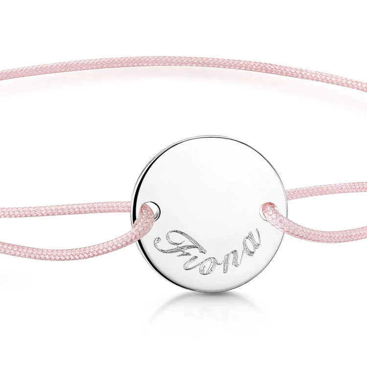 Pink Personalised Friendship Bracelet – Silver Disc 4 Pink Personalised Friendship Bracelet – Silver Disc - Image 2