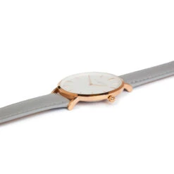 Large Rose Gold & Grey Leather Ladies Watch -Fashion Accessories flatlay oxford large grey