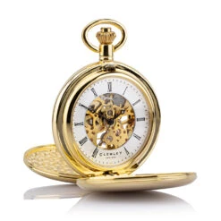 Double Hunter Skeleton Pocket Watch – Gold