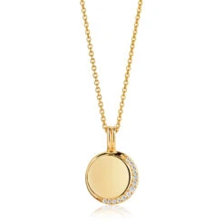 Half Moon White Zirconia Necklace – 18K Gold Plated