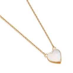 Small Pearl Heart Engraved Necklace – Gold -Fashion Accessories gold pearl heart necklace flat