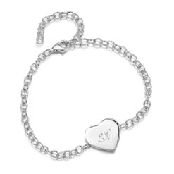 Silver Heart Chain Personalised Bracelet -Fashion Accessories heart chain bracelet engraved2