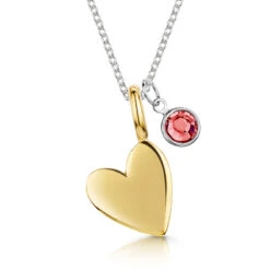 Swarovski® Birthstone Heart Pendant – 18K Gold Vermeil -Fashion Accessories heavey gold heart necklace engraved jan