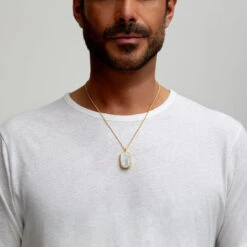 Men’s Large Howlite Dog Tag Locket – Gold -Fashion Accessories large howlite dog tag locket gold 1