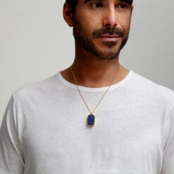 Men’s Large Lapis Dog Tag Locket – Gold 16 Men’s Large Lapis Dog Tag Locket – Gold -Fashion Accessories large lapis dog tag locket gold