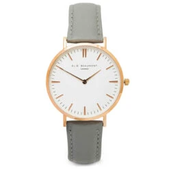 Large Rose Gold & Grey Leather Ladies Watch