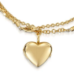Gold Nugget Heart Locket Bracelet -Fashion Accessories locket bracelet heart nugget engraving preview front gold