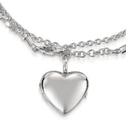 Rope Chain Heart Locket Bracelet – Silver -Fashion Accessories locket bracelet heart nugget engraving preview front silver 1