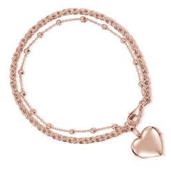 Rope Chain Heart Locket Bracelet – Rose Gold -Fashion Accessories locket bracelet heart rope above rose