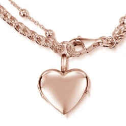 Rope Chain Heart Locket Bracelet – Rose Gold -Fashion Accessories locket bracelet heart rope engraving preview rose front