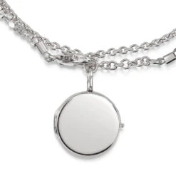 Silver Nugget Round Locket Bracelet 13 Silver Nugget Round Locket Bracelet -Fashion Accessories locket bracelet round nugget engraving silver front