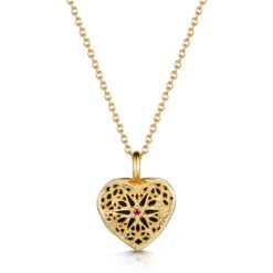 Ruby Filigree Heart Locket – Gold