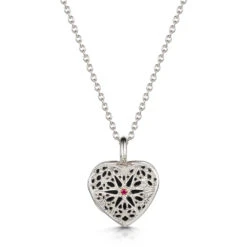Ruby Filigree Heart Locket – Silver