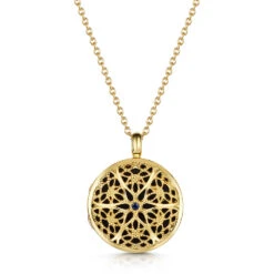 Sapphire Filigree Round Locket – Gold