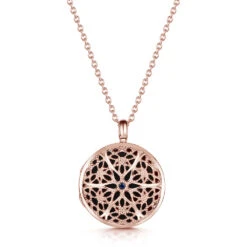 Sapphire Filigree Round Locket – Rose Gold