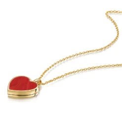 Coral Modern Heart Locket – Gold -Fashion Accessories locket heart inlay coral flatlay gold