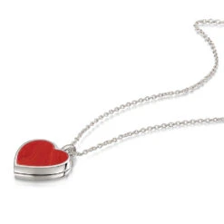Coral Modern Heart Locket – Silver -Fashion Accessories locket heart inlay coral flatlay silver
