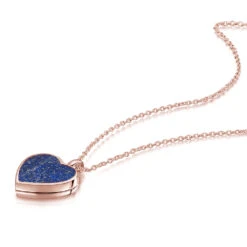 Lapis Lazuli Modern Heart Locket – Rose Gold -Fashion Accessories locket heart inlay lapis flatlay rose