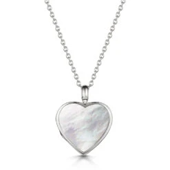 Mother Of Pearl Modern Heart Locket – Silver